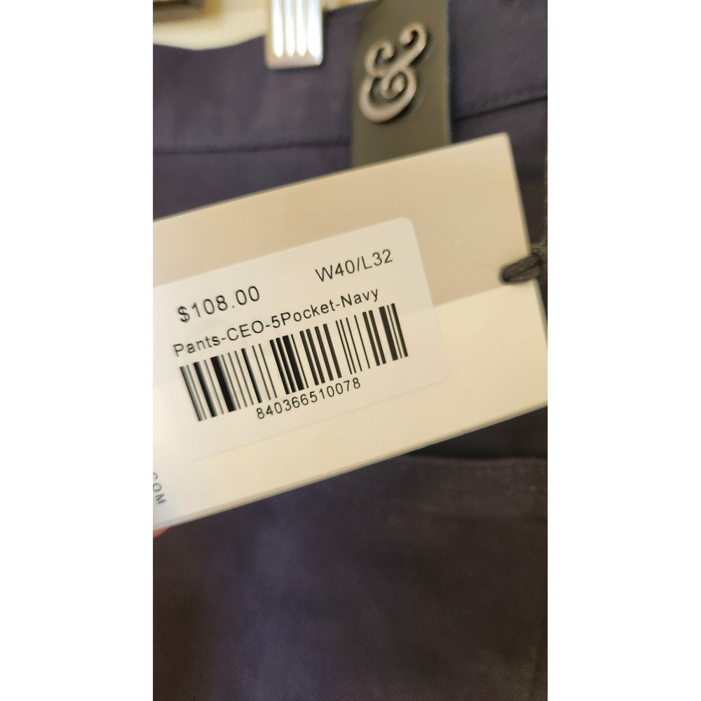 Collars & Co. Mens CEO 5‎ Pocket Chino Pants Dark Navy 40X32 Cotton Stretch NWT - Picture 6 of 10